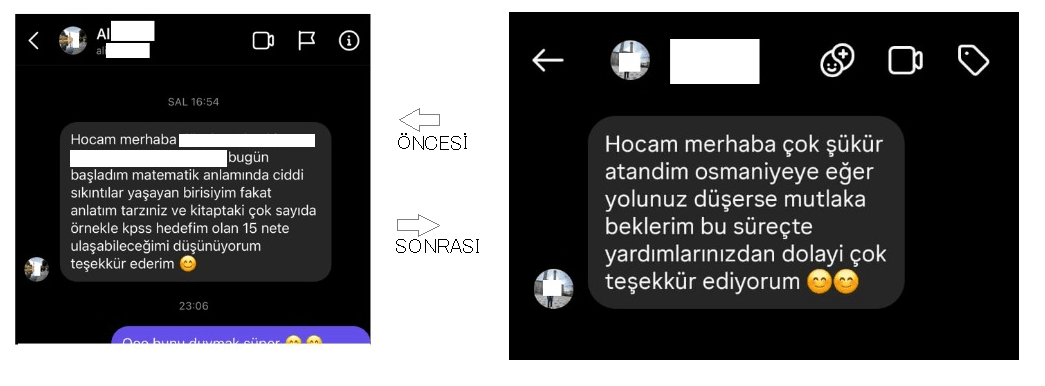 Matematik çalışmasından atanma sonucuna uzanan öğrenci mesajı